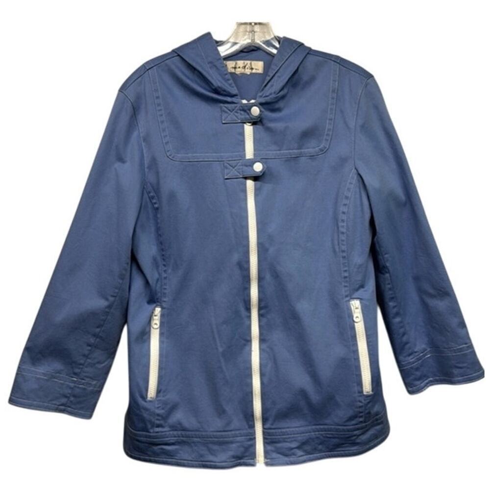 Women's 1 Madison Light  Blue Spring Coat Rain Jacket‎ Hooded Size Medium (M)